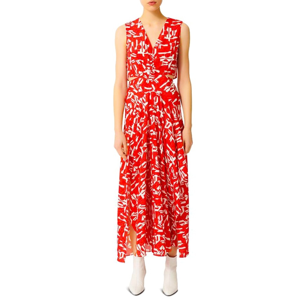 Maje Renilde Abstract-Print Maxi Dress, Size 40 - Mint Condition